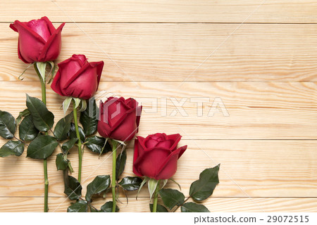 Red Roses on Wooden Background 29072515