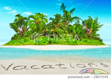 Whole tropical island within atoll in  Ocean.  29073345