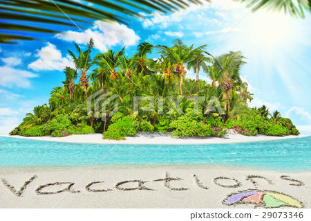Whole tropical island within atoll in  Ocean.  29073346