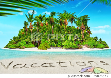 Whole tropical island within atoll in  Ocean.  29073347