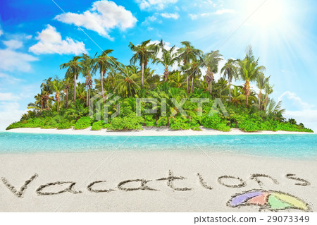 Whole tropical island within atoll in  Ocean.  29073349