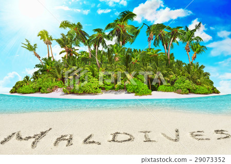 Whole tropical island within atoll in  Ocean.  29073352