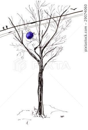 bare tree trunk and blue ballon in spring 29074060