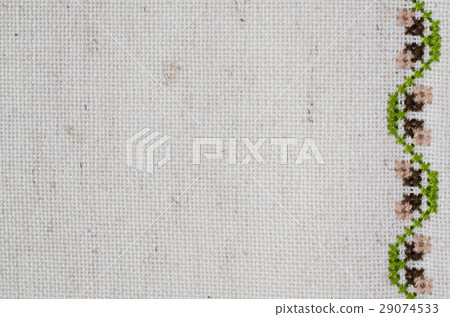 Texture of Beige Linen Fabric with Embroidery. 29074533