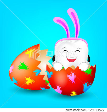 插图素材: tooth character inside a cracked easter egg.