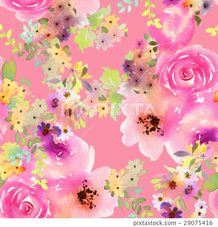 Seamless summer pattern with watercolor flowers - Stock Illustration ...
