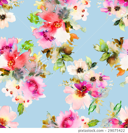 Seamless summer pattern with watercolor flowers - Stock Illustration ...
