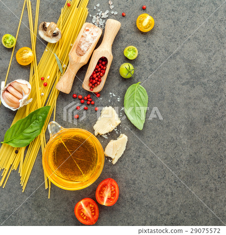 Italian food concept. Spaghetti with ingredients. 29075572