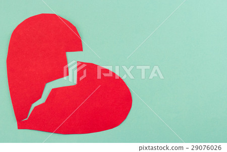 Broken heart shape of red paper for love theme  29076026