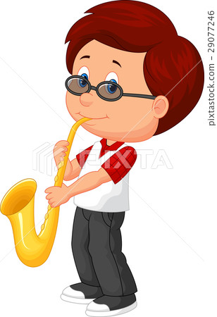 Cute boy plying saxophone 29077246