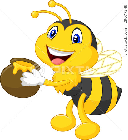 Bee cartoon holding honey bucket Bee cartoon holding honey bucket 29077249