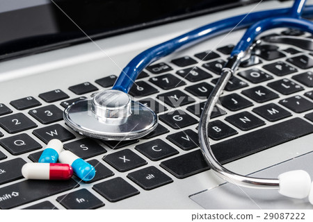 Medical Research, stethoscope and Capsule laptop Medical Research, stethoscope and Capsule laptop 29087222