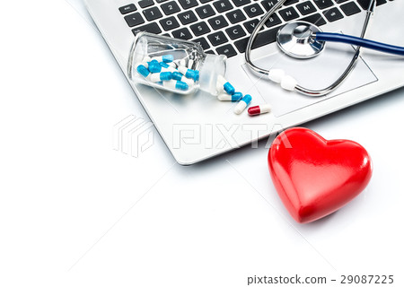 Heart disease research, stethoscope and heart Heart disease research, stethoscope and heart 29087225