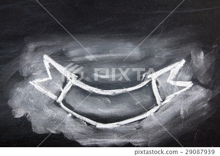 Blank ribbon draw by white chalk on black board Blank ribbon draw by white chalk on black board 29087939