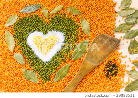 Heart shape made of mixed grains, salt, beans 29088531
