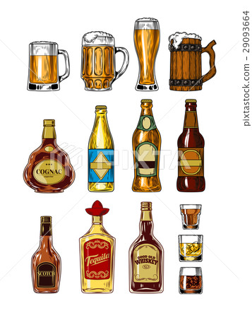 Set of bottles and stemware with alcohol 29093664