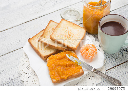 toast bread with jam on vintage wooden table 29093975