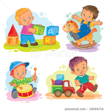 Set of icons little boy playing with toys 29094258