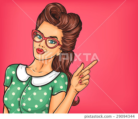 Pop art girl pointing at something Pop art girl pointing at something 29094344