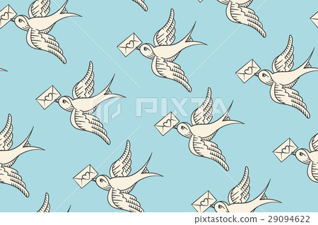 Seamless pattern with old school vintage bird and 29094622