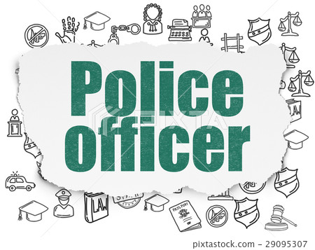 Law concept: Police Officer on Torn Paper Law concept: Police Officer on Torn Paper 29095307