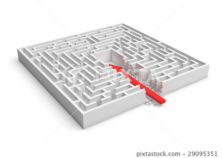 3d rendering of a square maze with a red arrow 3d rendering of a square maze with a red arrow 29095351