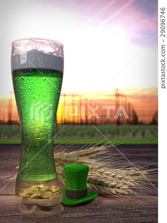 St Patrick's Day concep, green beer, hat, coins 29096746
