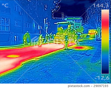 thermovision image Workers on Asphalting Road 29097193