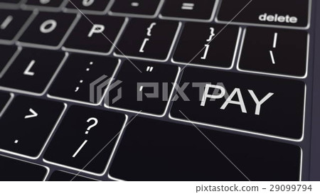 Black computer keyboard and glowing pay key 29099794