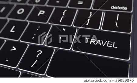 Black computer keyboard and glowing travel key 29099870