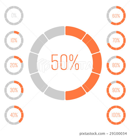 Set of ring pie charts with percentage value 29100034