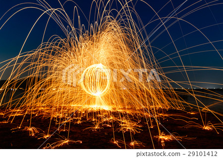 Ring of fire,Burning Steel Wool spinning Ring of fire,Burning Steel Wool spinning 29101412