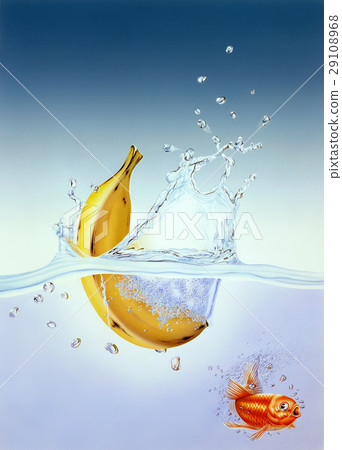 Banana splashing into clear water. Banana splashing into clear water. 29108968