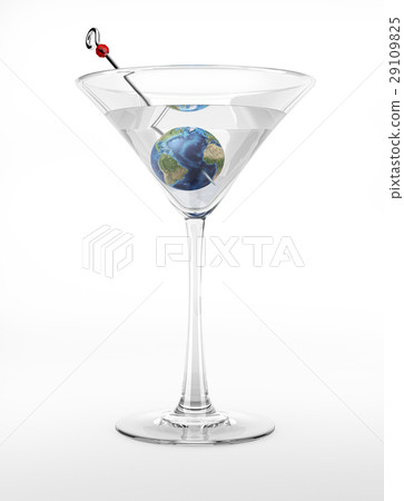 Cocktail glass with planet earth inside. 29109825