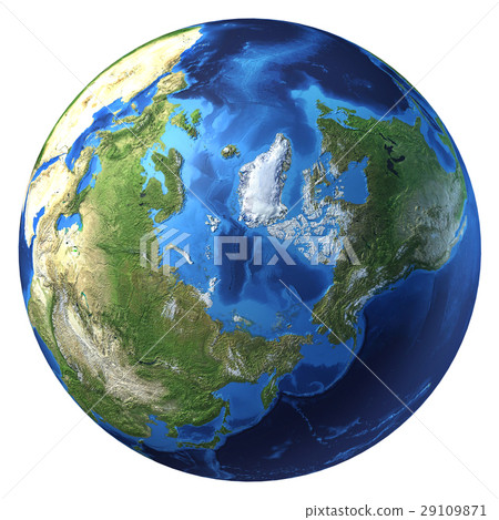 Earth globe, realistic 3 D rendering. Arctic view (North pole). 29109871