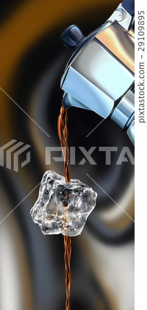 Moka coffee machine, pouring coffee through an ice cube. 29109895