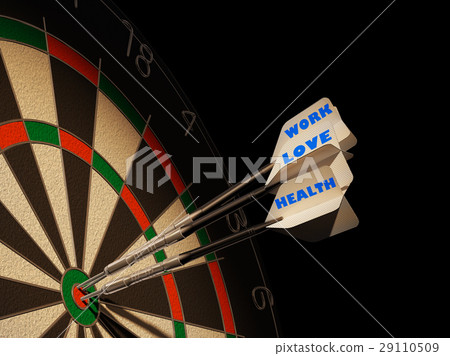Dartboard with three darts in center target. Dartboard with three darts in center target. 29110509
