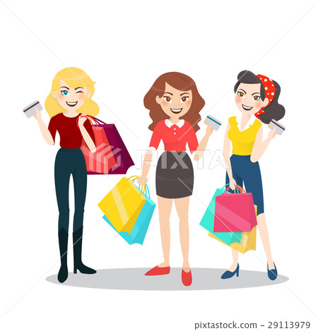 Woman Group With Shopping Bag And Credit Card Woman Group With Shopping Bag And Credit Card 29113979