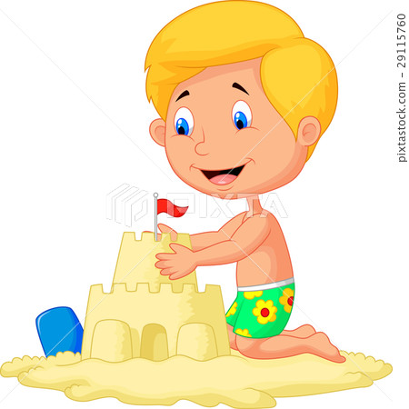 Cartoon Boy Making Sand Castle Stock Illustration 29115760 Pixta