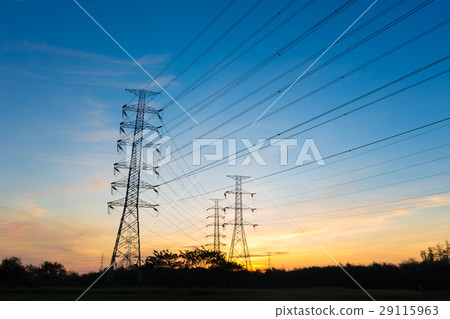 Silhouette high voltage electricity pylon 29115963