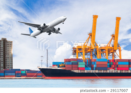 Container cargo freight ship with cargo plane 29117007