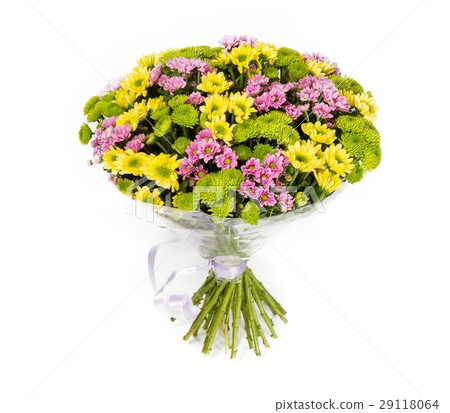 Bouquet of flowers top view on white background 29118064