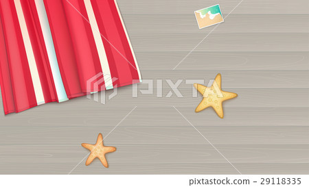 Top view, towel, beach Mat lies on a light wooden Top view, towel, beach Mat lies on a light wooden 29118335
