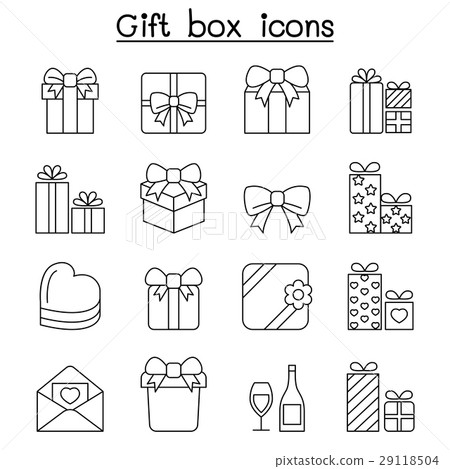 Gift box icon set in thin line style 29118504