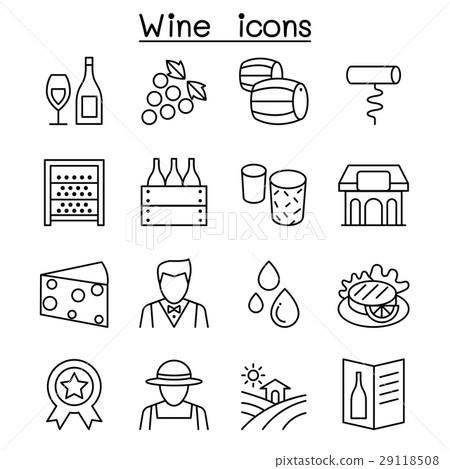 Wine icon set in thin line style - Stock Illustration [29118508] - PIXTA