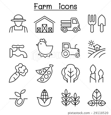 Farming & Agriculture icon set in thin line style - Stock Illustration ...