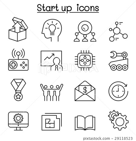 Start up icon set in thin line style - Stock Illustration [29118523 ...