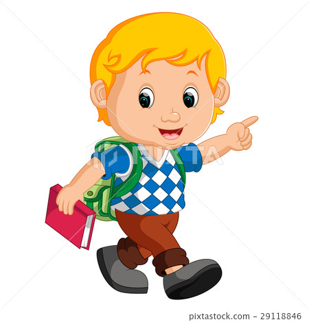 cute boy with backpack cartoon