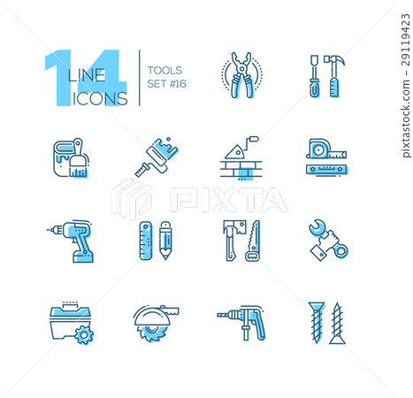Tools - coloured modern single line icons set Tools - coloured modern single line icons set 29119423
