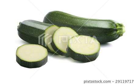 Zucchini cut pieces isolated on white background Zucchini cut pieces isolated on white background 29119717